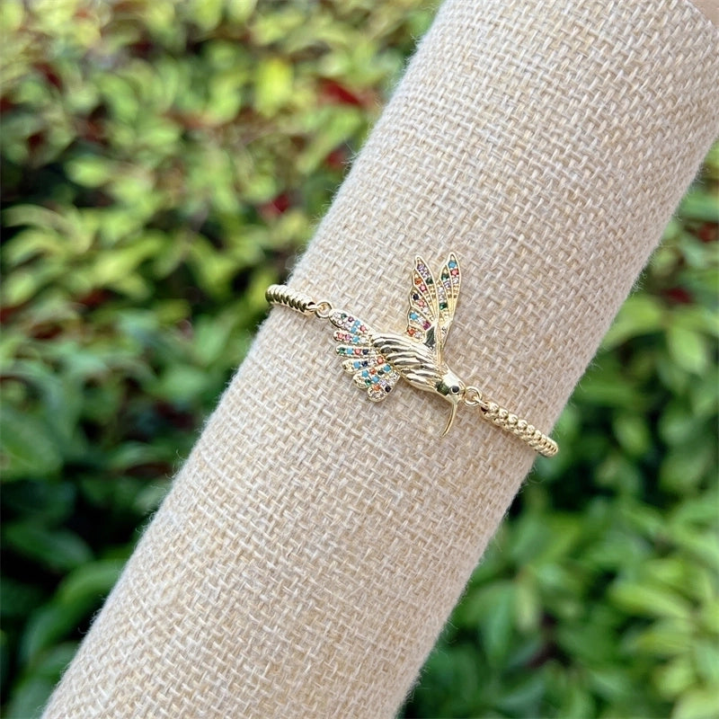 Copper 18K Gold Plated Inlay Bird Zircon Bracelets