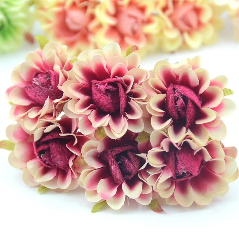 6pcs 4cm Silk Rose Artificial Poppy Flower Bouquet For Wedding Party Decoration Scrapbooking DIY Handmade Wreath Fake Flowers