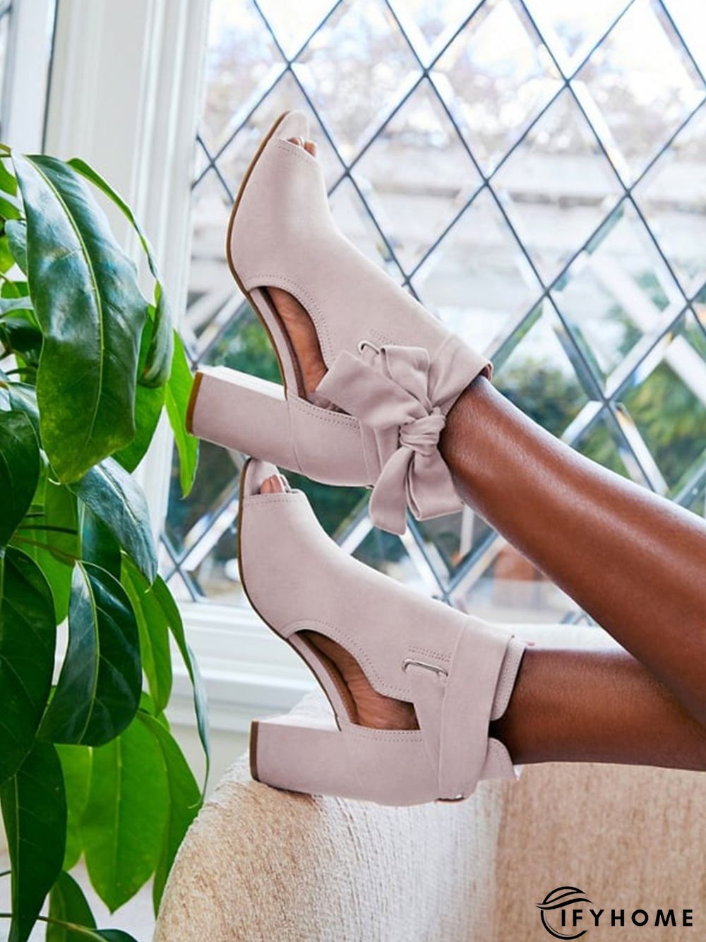 Women's Bow Decor Peep-Toe Chunky Heel Sandals Bootie | IFYHOME