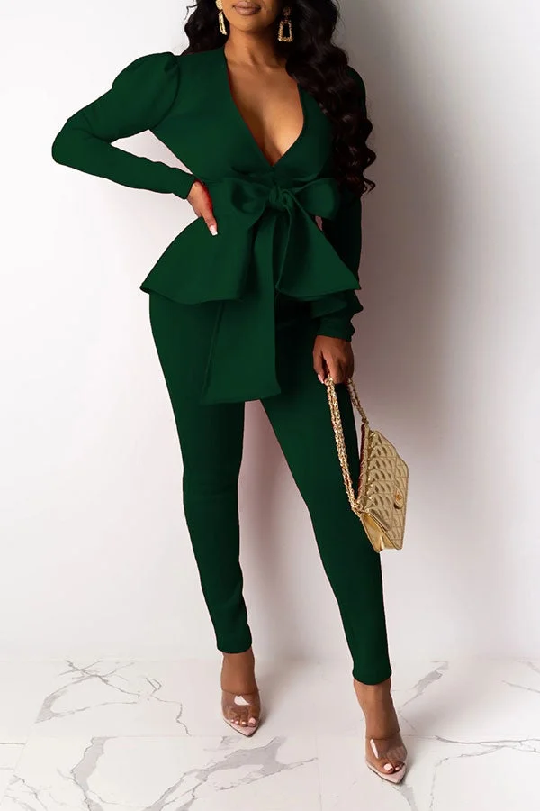 Solid Color Modern Strappy Pant Suit