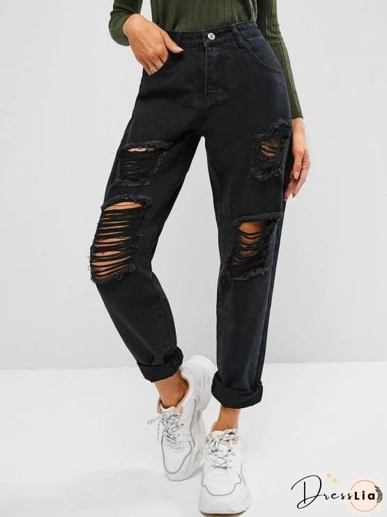 Ripped High Waisted Stovepipe Jeans for Women