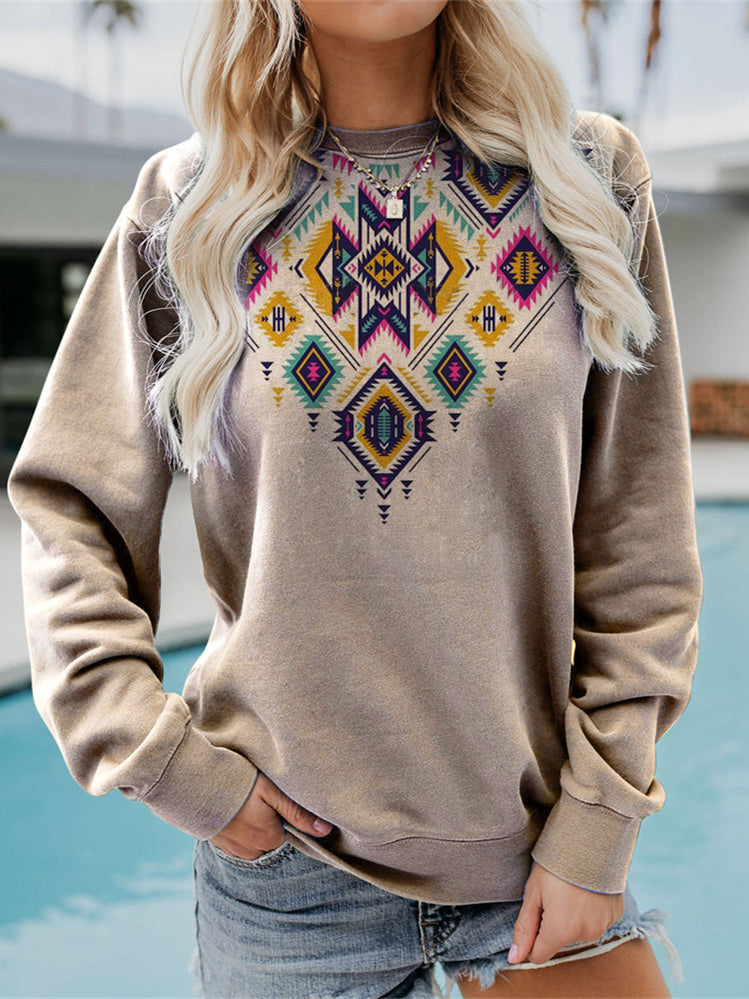 Women Long Sleeve V-neck Graphic Floral Printed Top