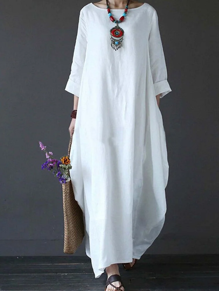 Women's cotton and linen loose plus size dress-mysite