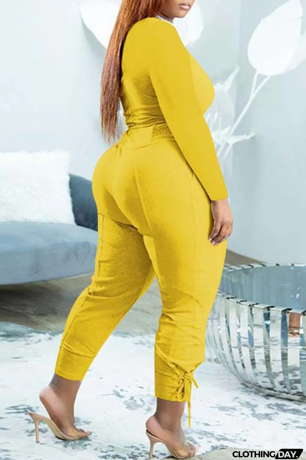 Black Casual Solid Bandage Patchwork V Neck Long Sleeve Two Pieces