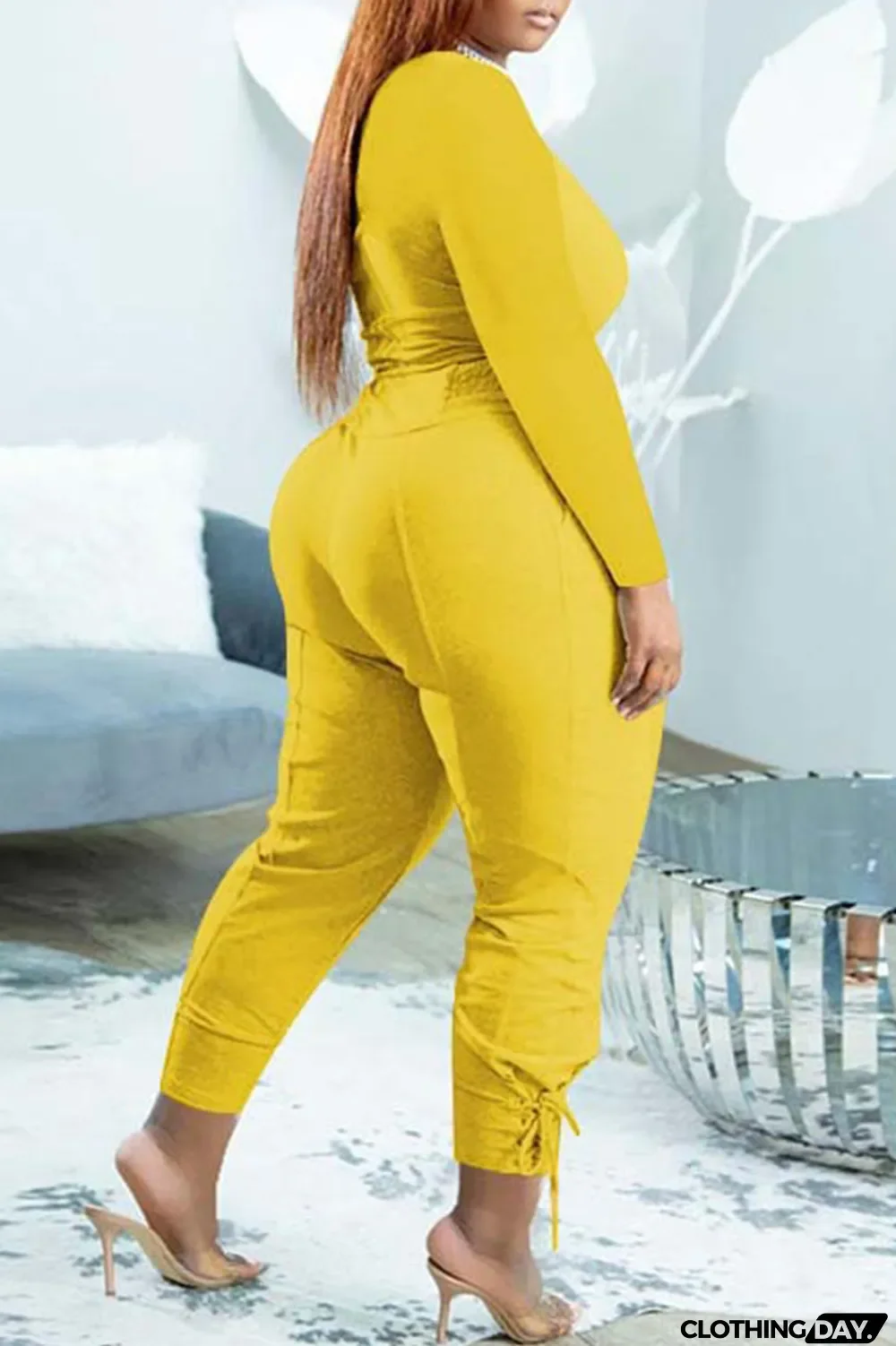 Black Casual Solid Bandage Patchwork V Neck Long Sleeve Two Pieces