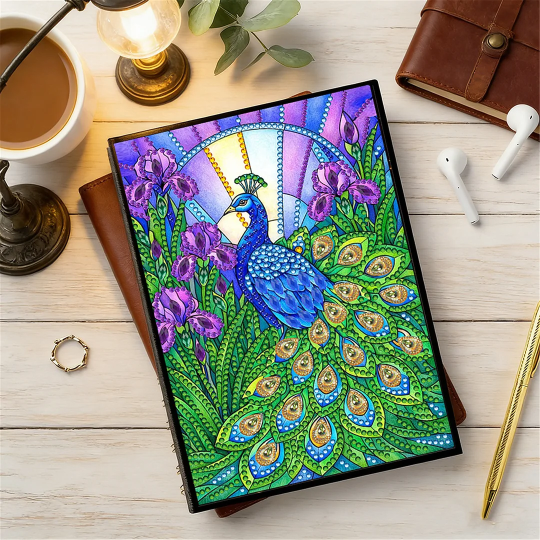 DIY Flower Diamond Painting Journals Notebooks 50 Pages A5 No Lines Special Shaped Diamond Art Kits for Beginners Craft Lovers and Artists (Peacock)