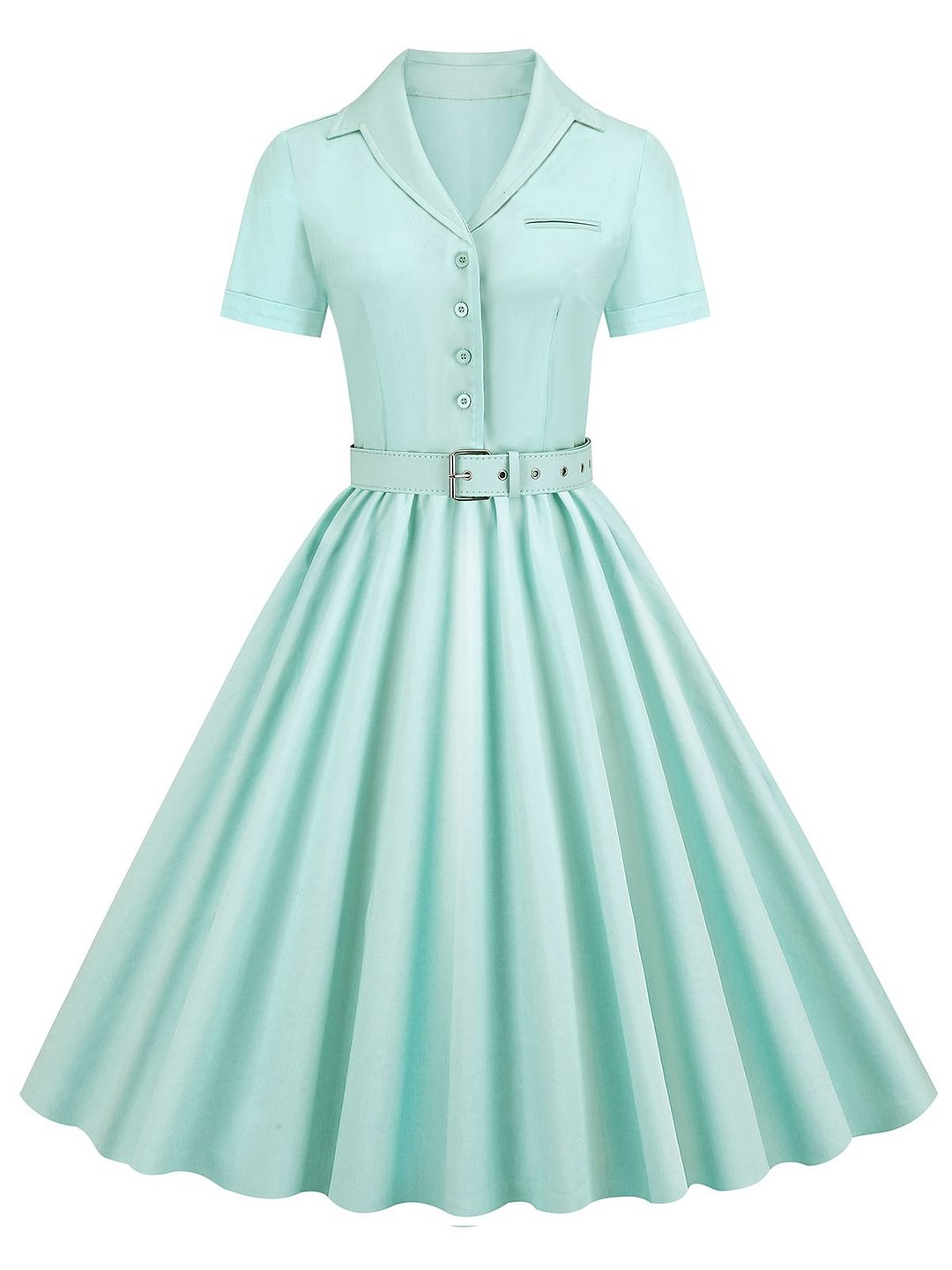 1950s Solid Button Swing Dress