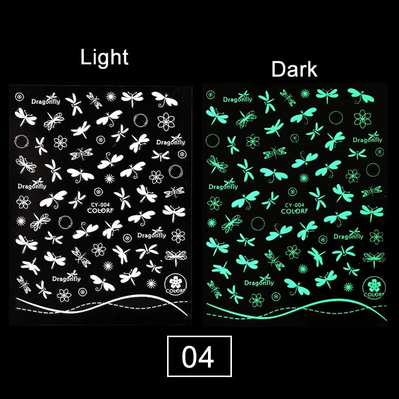 1PC Luminous Butterfly 3D Nail Stickers Five-pointed Stars /Number Acrylic Design Summer Nail Art Stickers Manicures Decoration