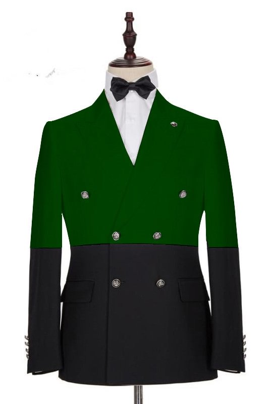 Dark Green Handsome Best Fited And Black Prom Tuxedo With Double Breasted | Ballbellas Ballbellas