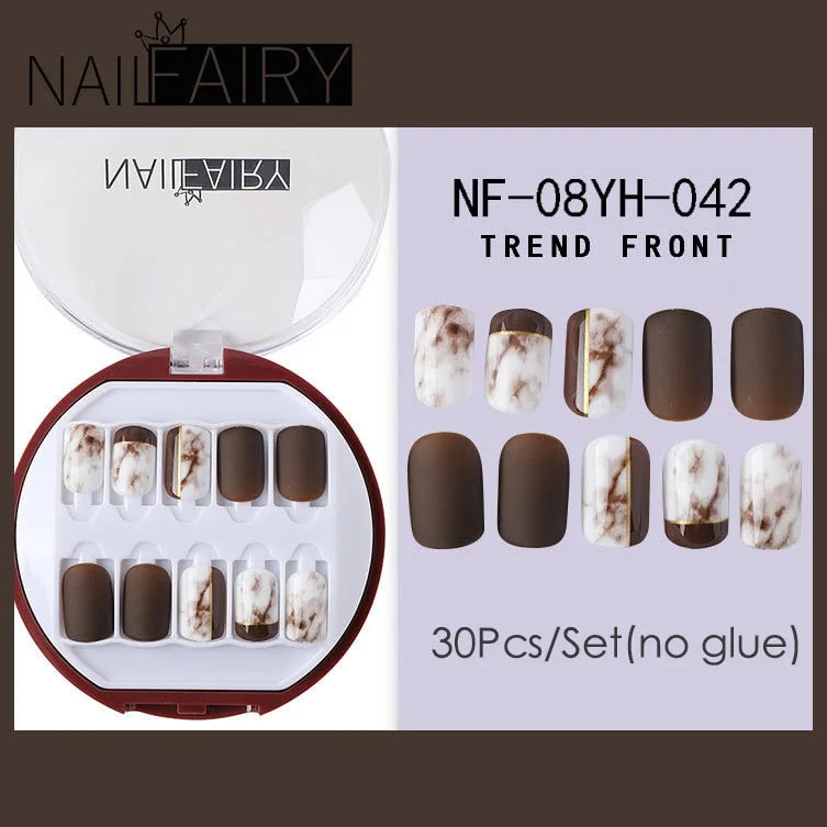 Fake Nails Press Coffin False with Glue Set Packaging Full Artificial Short Kiss Detachable Stick Designs Art Tipsy Cover Box-Nail Inspo