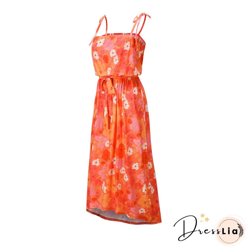 Adjustable Spaghetti Strap Floral Tie Front Sleeveless Maxi Dress