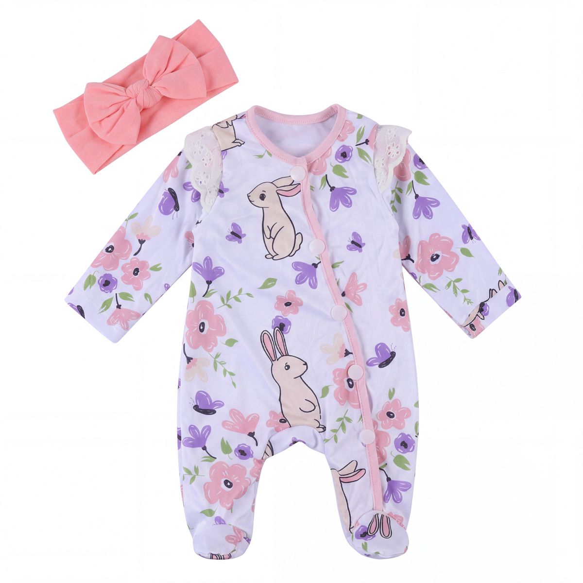 17-Inch Pink and White Bunny Romper for Reborn Babies