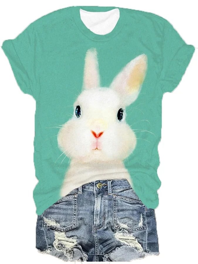 Women's Easter Bunny Print Short Sleeve T-Shirt