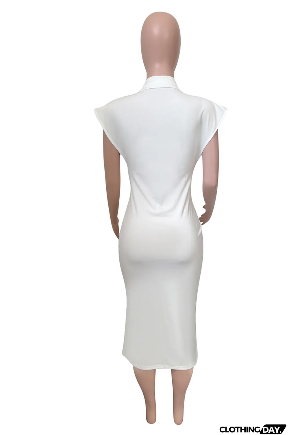 Pink Fashion Casual Solid Basic Turndown Collar Sleeveless Dress