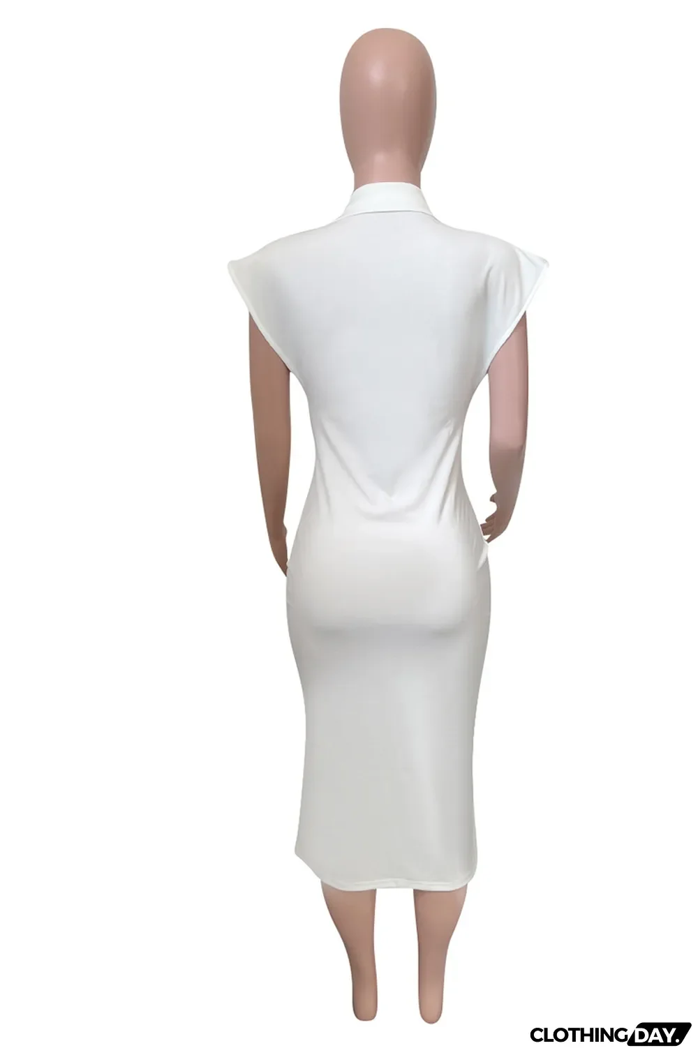 Pink Fashion Casual Solid Basic Turndown Collar Sleeveless Dress