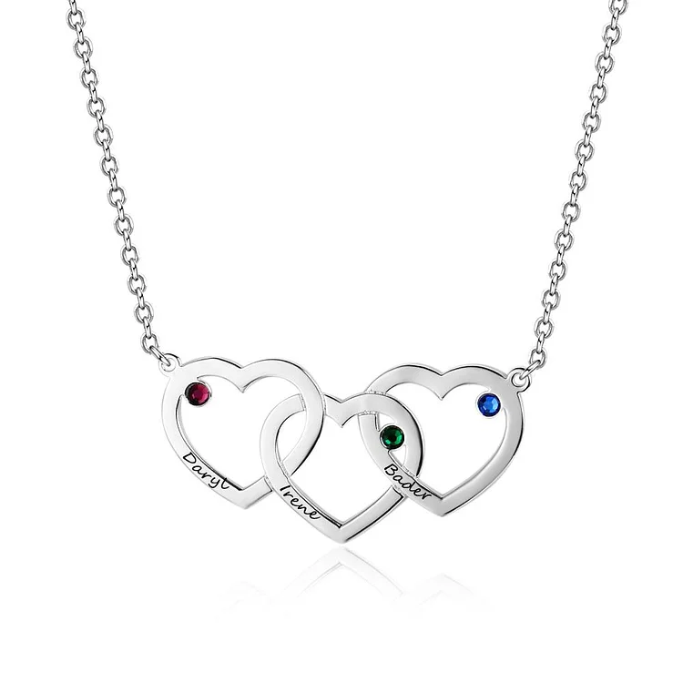 Engraved Intertwined Heart Necklace with 3 Birthstone Personalized Love Necklace with 3 Names