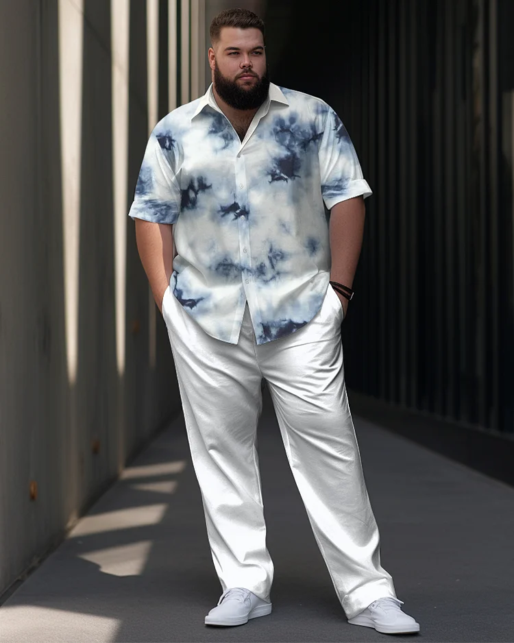 Men's Plus Size Intentional Tie-Dye Printed Short Sleeve Shirt Suit