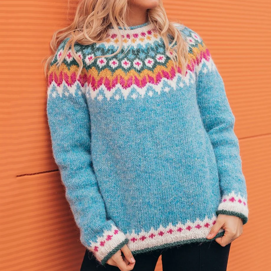 Fairman Island Colorful Pattern Crew Neck Sweater