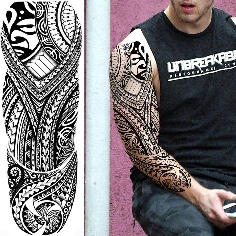 Tribal Maori Temporary Tattoo Sleeve For Men Women Adult Wolf Lion Tattoos Sticker Black Large Turtle Tiki Fake Tatoos Supplies 530-1