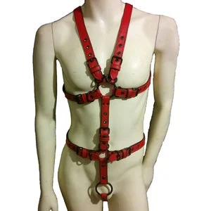 Pornhint Red And Black leather male body harness bdsm fetish slave Mature