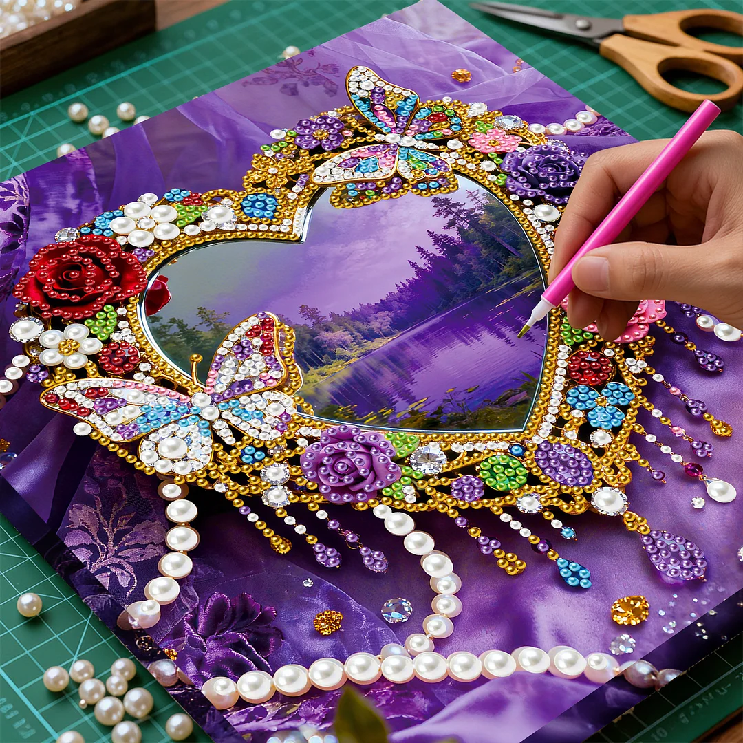 Heart DIY Pearl Art Diamond Painting Kit for Adult Home Decor 25x25cm With Frame