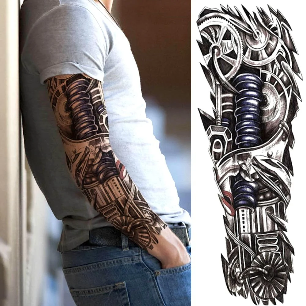 Tribal Maori Temporary Tattoo Sleeve For Men Women Adult Wolf Lion Tattoos Sticker Black Large Turtle Tiki Fake Tatoos Supplies 1108