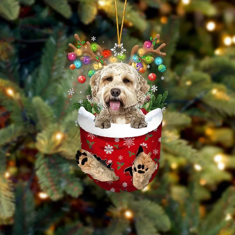 Goldendoodle 1 In Snow Pocket Christmas Ornament trabladzer