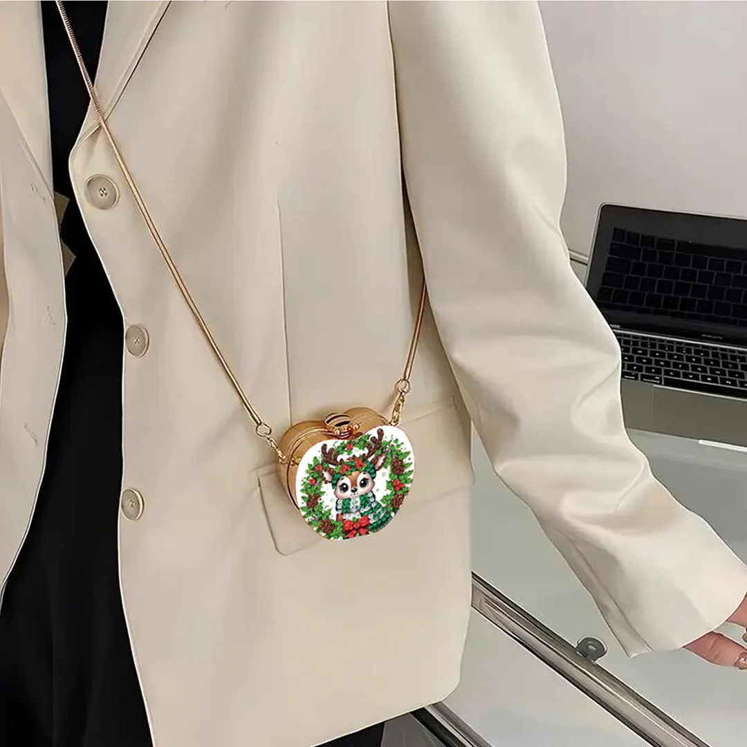 Xmas Reindeer DIY Acrylic Love Art Diamond Painting Coin Purse w/Chain for Women