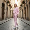 Women's Street Style Crew Neck Tracksuit Two-piece Pink Camo Set by Inlyline