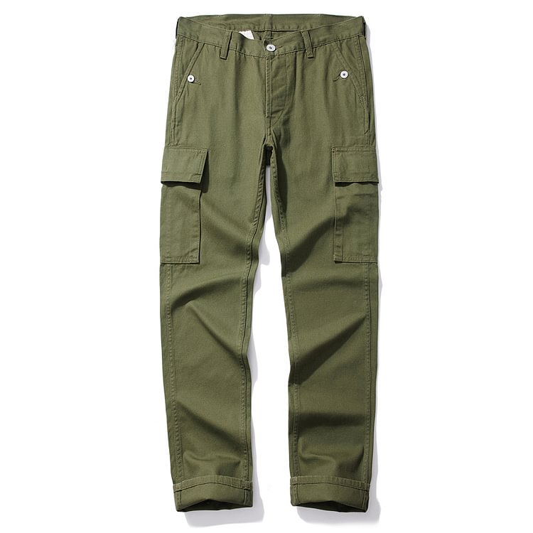 Vintage Classic Two-Tone Canvas Relaxed Straight-Leg Pants