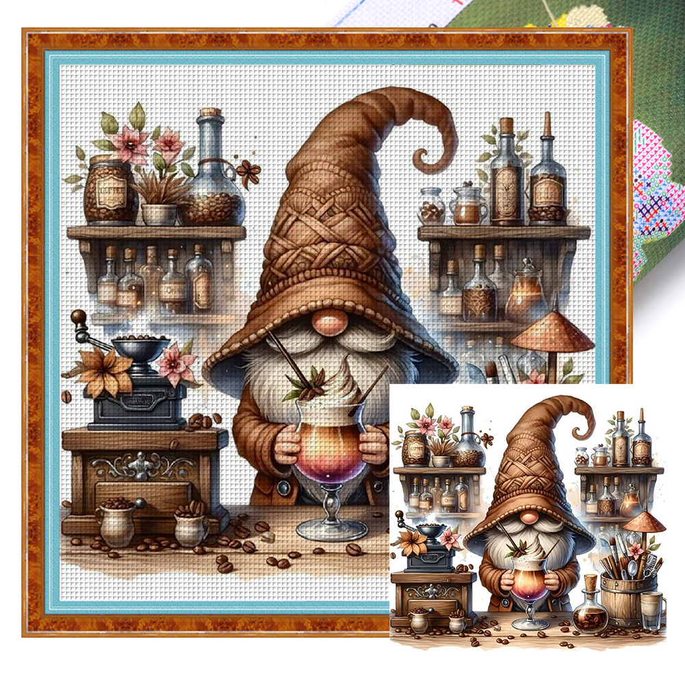Coffee Gnome Full 11CT Pre-stamped Canvas(40*40cm) Cross Stitch