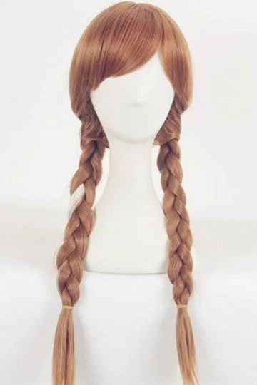 Brown Cute Ladies Frozen Anna Highlights Braided Long Hair-elleschic