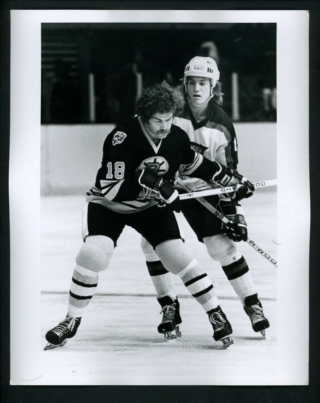 John Wensink & Pat Hickey c. 1970's Press Original Photo Poster painting Boston Bruins Rangers