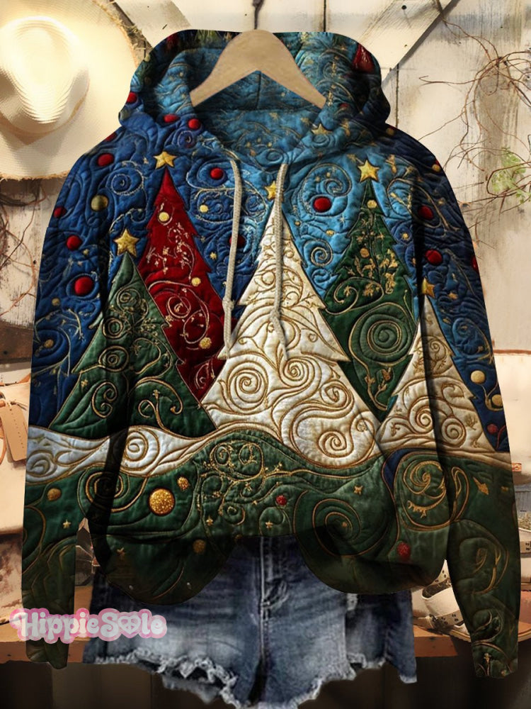 Women’s Christmas Tree Textured Pattern Prints Casual Sweatshirt Multicolor / S
