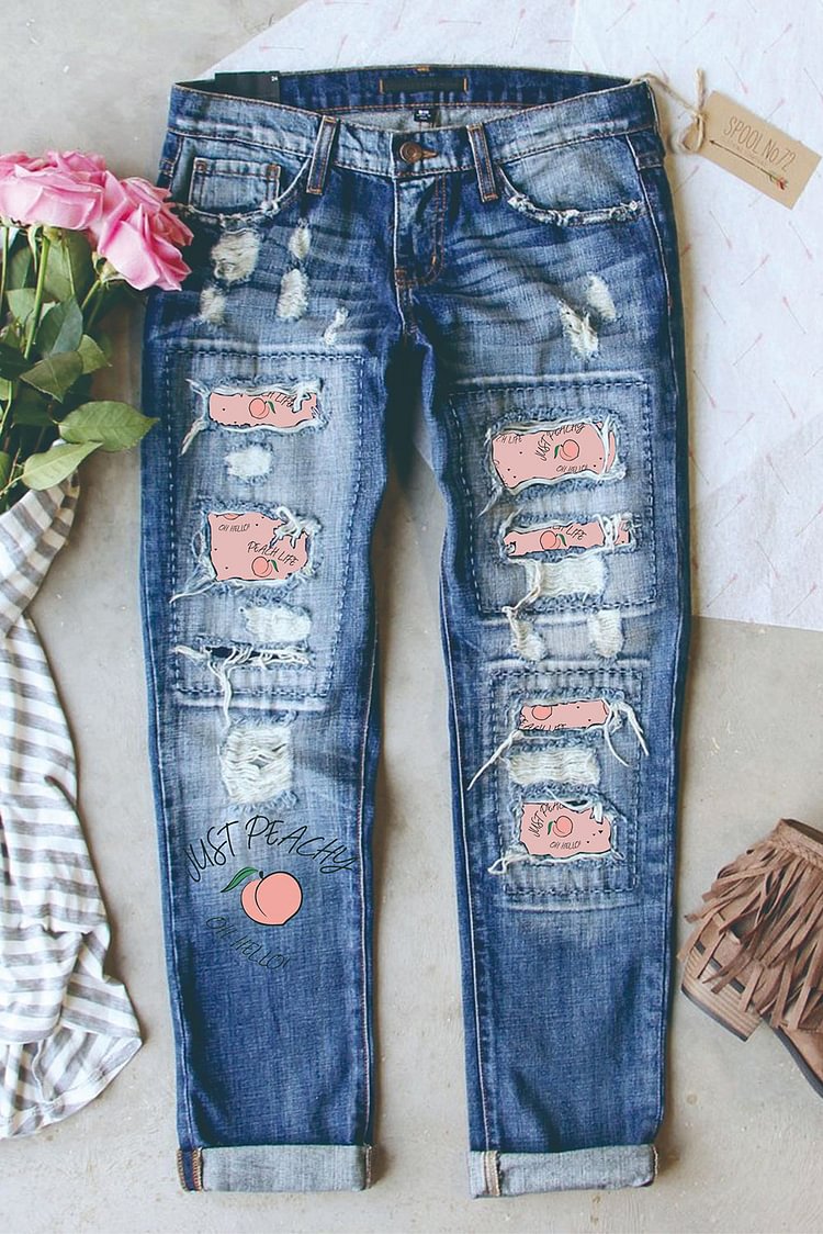 Button  Peach Ripped Jeans