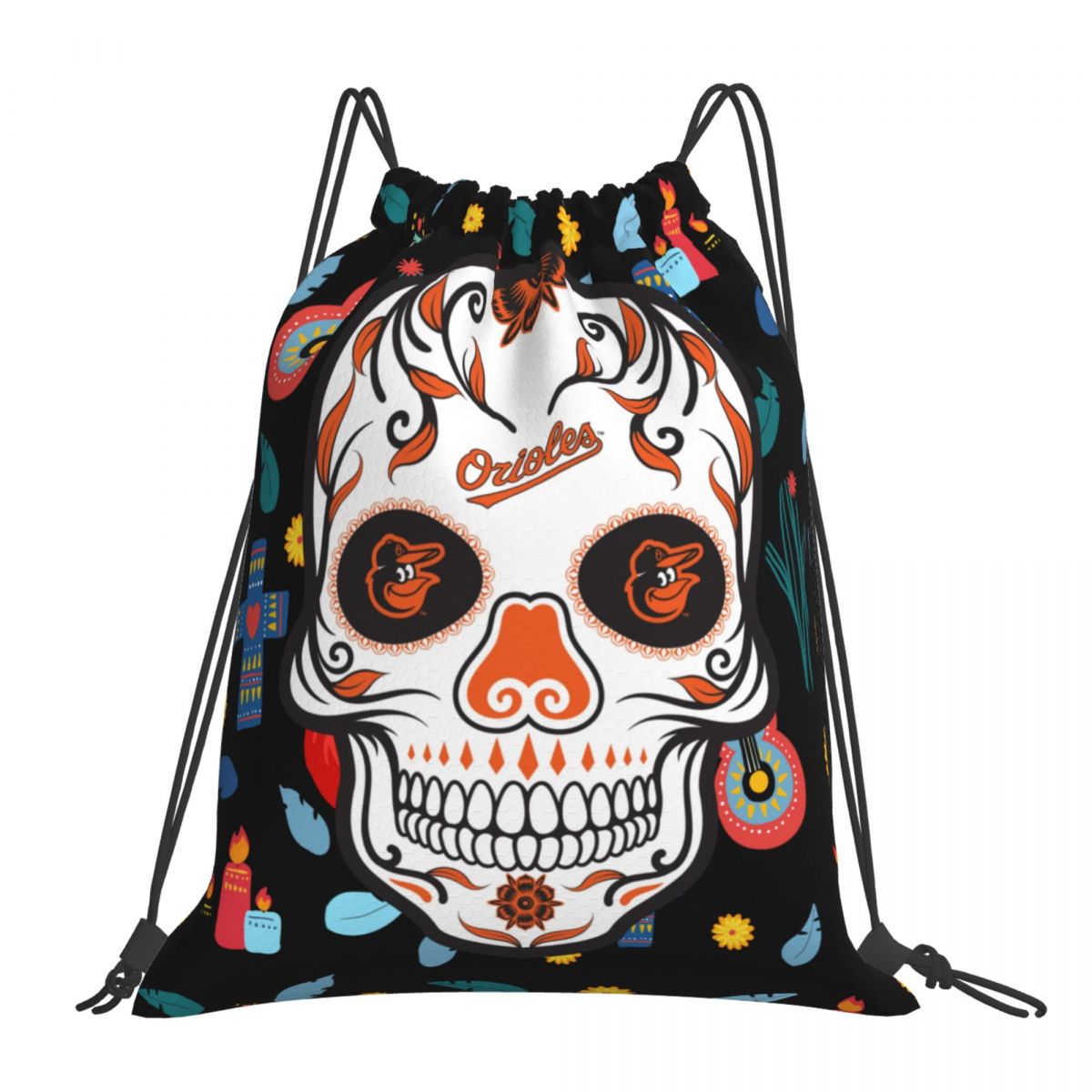 Baltimore Orioles Skull Waterproof Adjustable Lightweight Gym Drawstring Bag