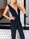 Urban Style Solid Color Backless V-Neck Jumpsuits