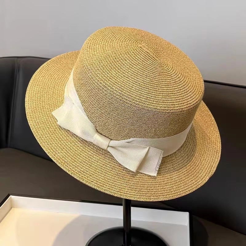 Women’s Vacation Color Block Flat Eaves Straw Hat