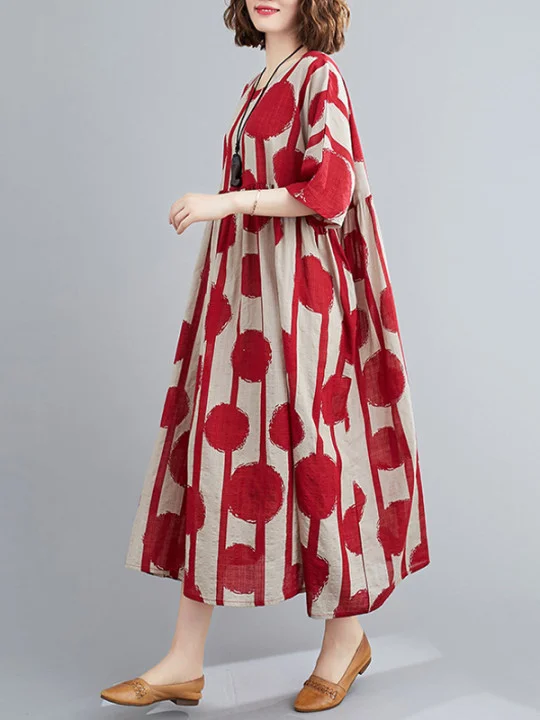 Dot Printed Long Sleeve Maxi Dress