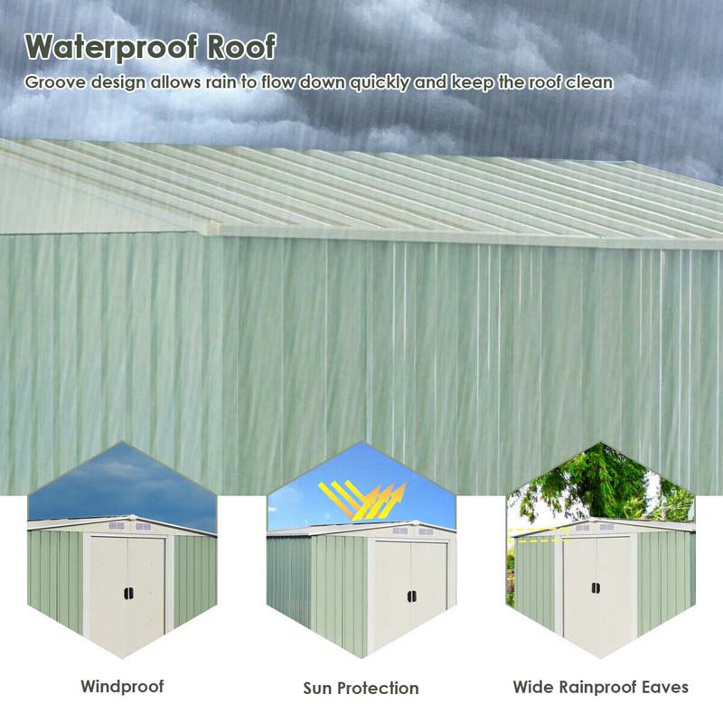 Eletriclife 8 x 8 feet Outdoor Garden Metal Storage Shed with Sliding Door