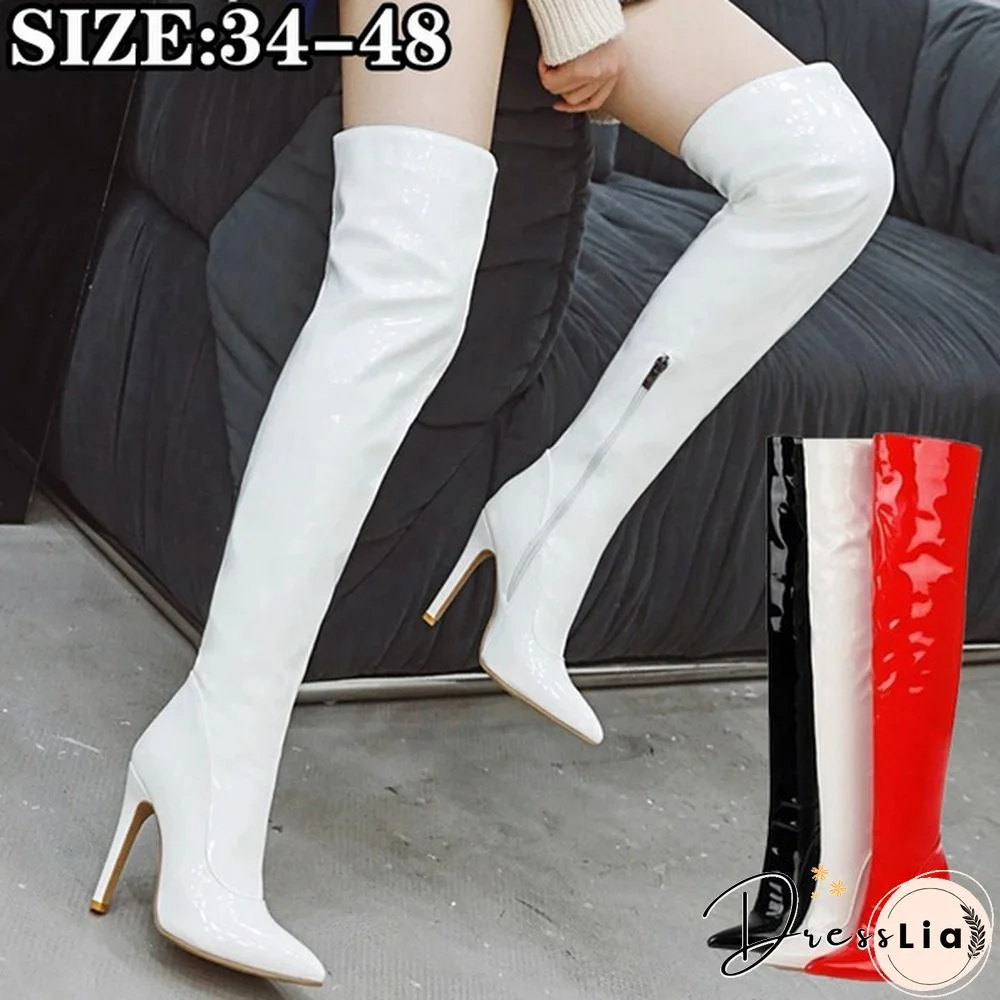 Plus Size 48 Fashion Thigh High Boots Women Autumn/Spring/Summer Over Knee Boots Sexy Platform High Heels Fetish Red White Shoes Woman
