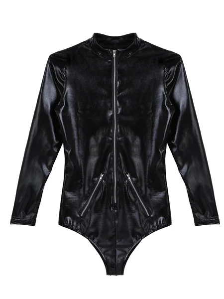 Womens Patent Leather Long Sleeve Zip Up Bodysuit Leotard Shiny Jumpsuit Clubwear