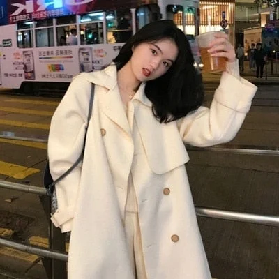 2021 New Double-sided Woollen Cloth With Thin Waist, Medium Length Windbreaker With Fashionable Temperament, Women's Winter Coat