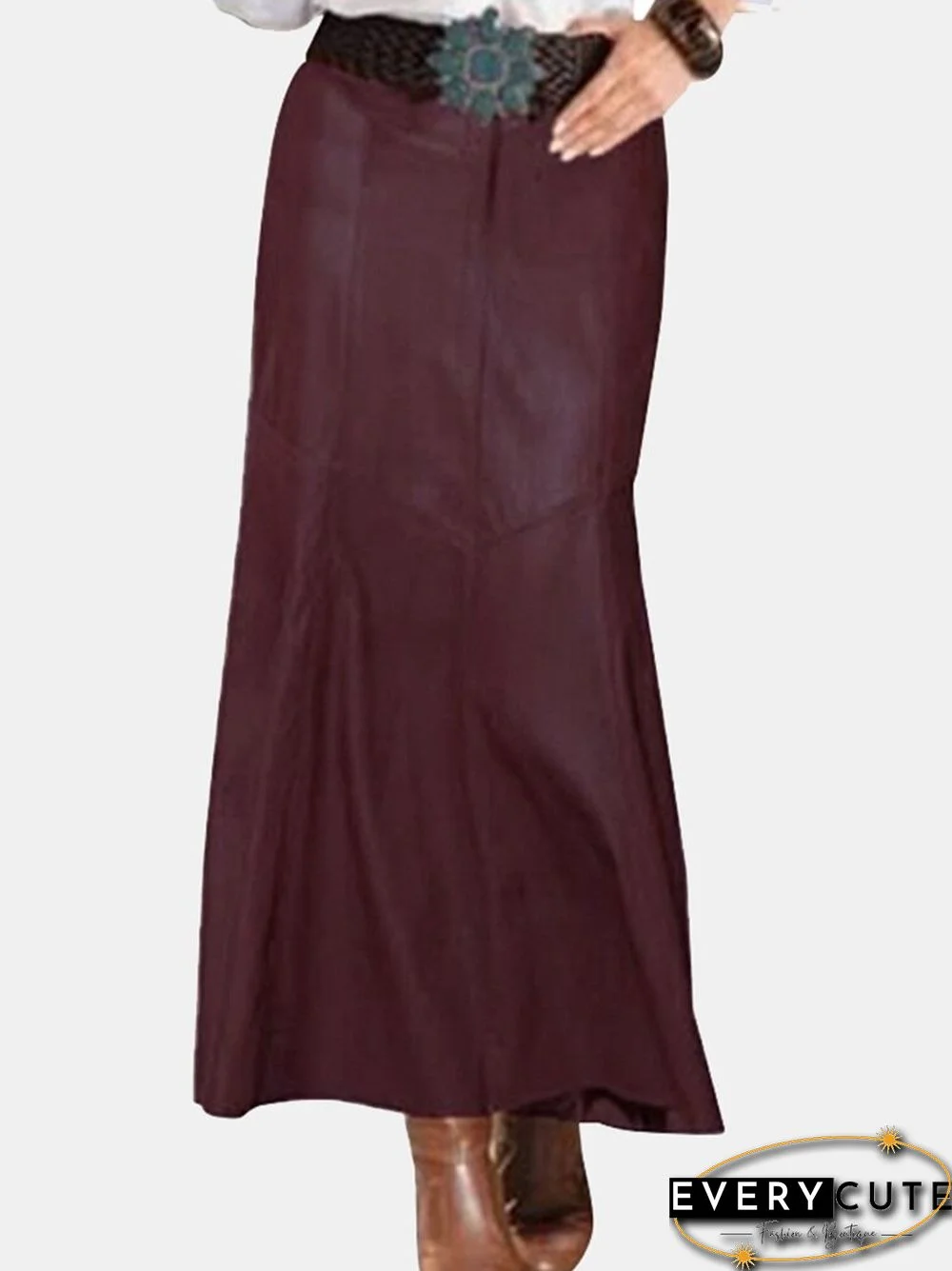 Solid Color PU Leather High Waist Skirt For Women