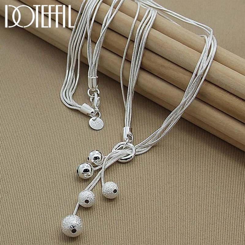 DOTEFFIL 925 Sterling Silver Five Snake Chain Frosted Smooth Bead Ball Necklace For Women Jewelry