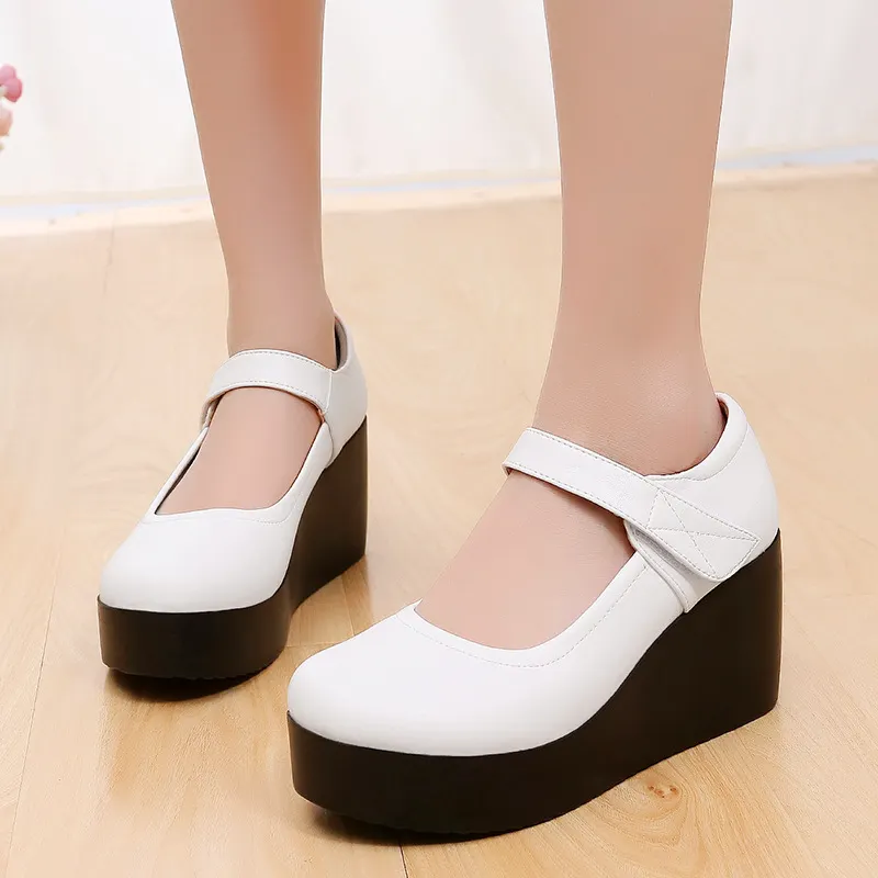 Breakj Breakj Waterproof Table Women's Single Shoes Heel Thick Soles Anti-Slip In The Elderly Leather Shoes Mother Shoes Spring And Autumn Slope And Soft-Soled Women's Shoes
