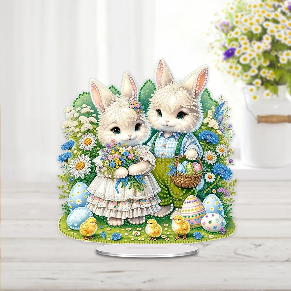 5D DIY Easter Egg Rabbit Diamond Painting Acrylic Tabletop Ornaments for Home Decor