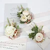 10PCS Morandi Wedding Catering Bridal Groom Guests Corsage Boutonniere Wrist Artificial Flower Bouquets