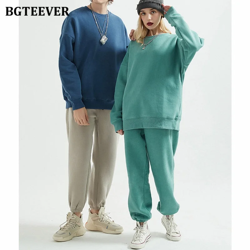 BGTEEVER Winter Thicken Fleece Loose Women Pants Trousers 2021 Casual Drawstring Cotton Warm Female Sweatpants Ladies Pantalon