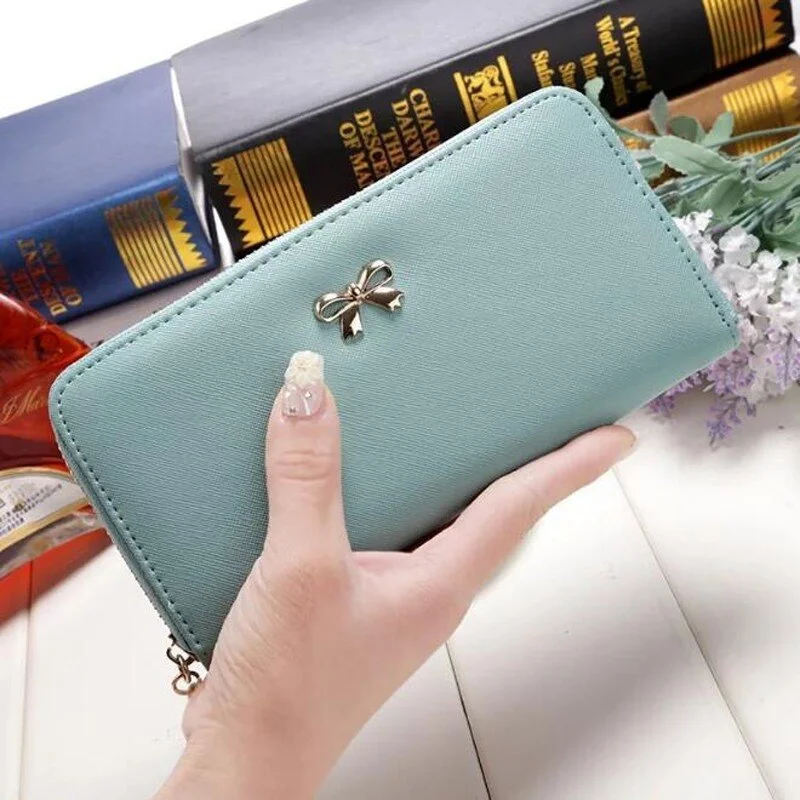 Big Capacity Women's Wallets Dull Polish Leather Wallet Double Zipper Day Clutch Purse Wristlet Coin Purse Card Holder Wallet